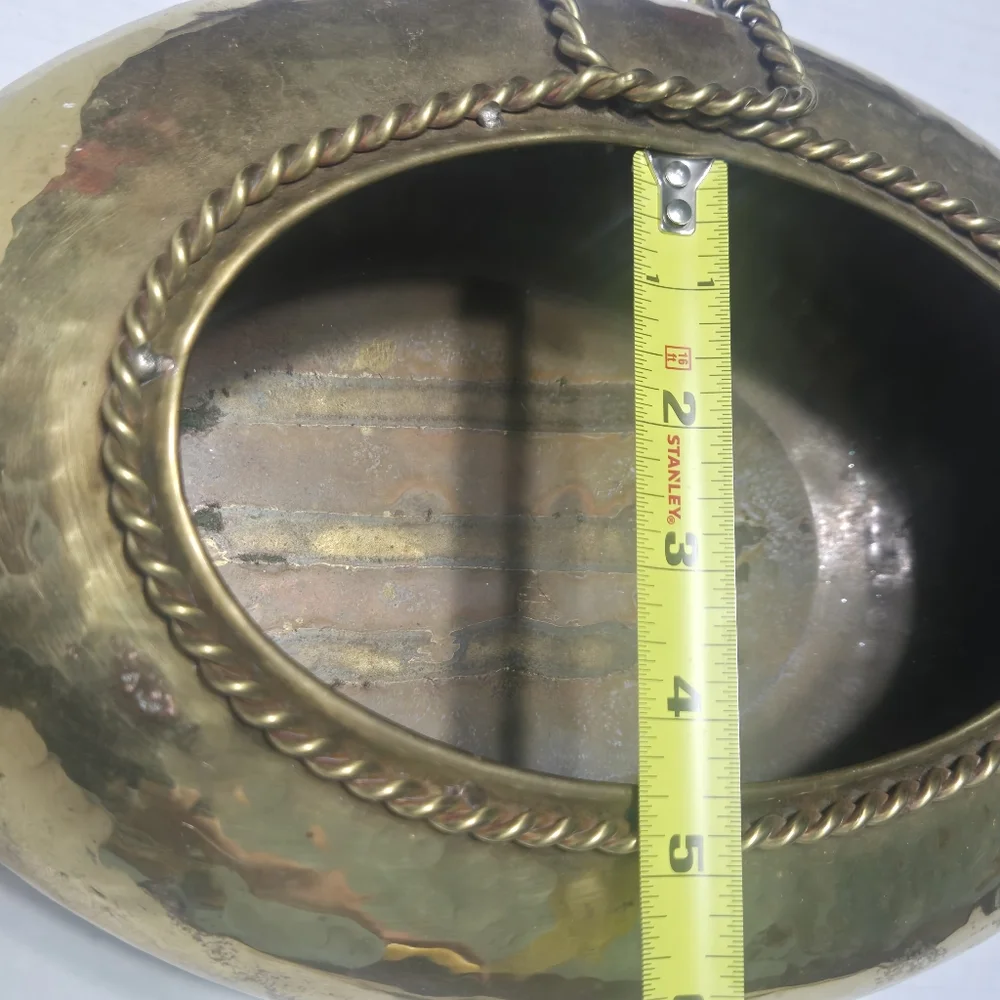 brass vase hammered vessel mid century modern container vintage planter plant - Picture 9 of 12